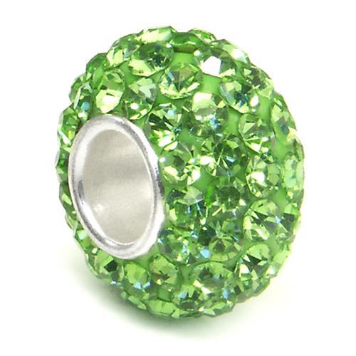 Metal Factory Swaroski Peridot Green Crystal Ball Bead Sterling Silver Charm Fits Pandora Chamilia Biagi Trollbeads European Bracelet