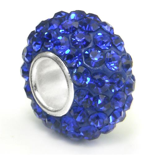 Metal Factory Swaroski Sapphire Blue Crystal Ball Bead Sterling Silver Charm Fits Pandora Chamilia Biagi Trollbeads European Bracelet