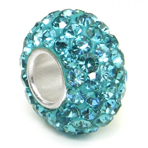 Metal Factory Swaroski Aquamarine Light Blue Crystal Ball Bead Sterling Silver Charm Fits Pandora Chamilia Biagi Trollbeads European Bracelet