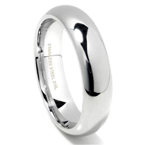 Metal Factory 6MM 316L Stainless Steel High Polish Finish Plain Dome Wedding Band Ring