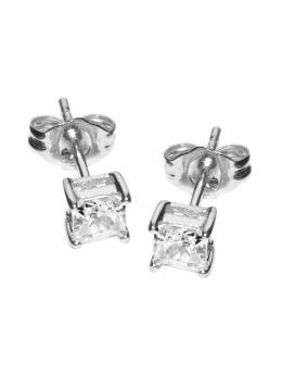 Metal Factory 925 Sterling Silver 0.2 tcw Basket Setting 3MM Clear Princess CZ Cubic Zirconia Nickel Free Stud Earrings