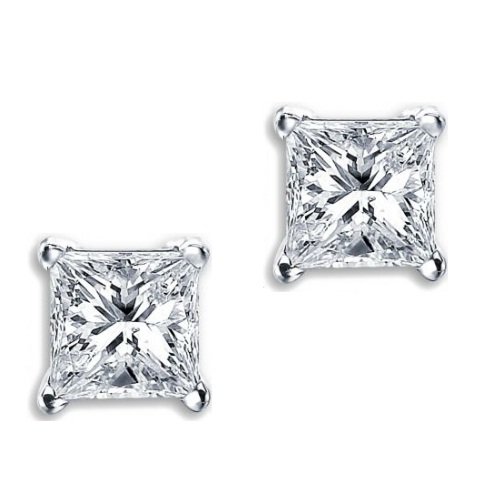 Metal Factory 925 Sterling Silver 0.5 tcw Basket Setting 4MM Clear Princess CZ Cubic Zirconia Nickel Free Stud Earrings