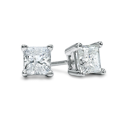 Metal Factory 925 Sterling Silver 1.5 tcw Basket Setting 6MM Clear Princess CZ Cubic Zirconia Nickel Free Stud Earrings