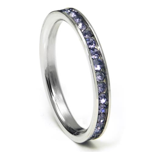 Metal Factory 316L Stainless Steel Alexandrite Lavender Cubic Zirconia CZ Eternity Wedding 3MM Band Ring