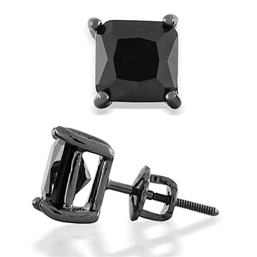 Metal Factory 925 Sterling Silver 1.5 tcw Basket Setting 6MM Black Princess Cut CZ Cubic Zirconia Nickel Free Stud Earrings