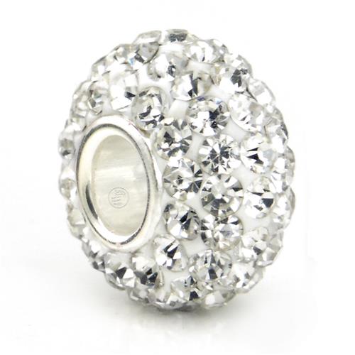 Metal Factory Swaroski White Crystal Ball Bead Sterling Silver Charm Fits Pandora Chamilia Biagi Trollbeads European Bracelet