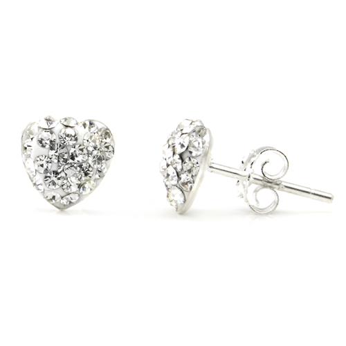 Metal Factory White Crystal Heart Shape Sterling Silver Stud Earrings