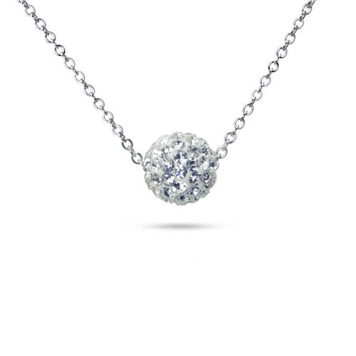 Metal Factory 925 Sterling Silver Sliding Crystal Ball Pendant Necklace