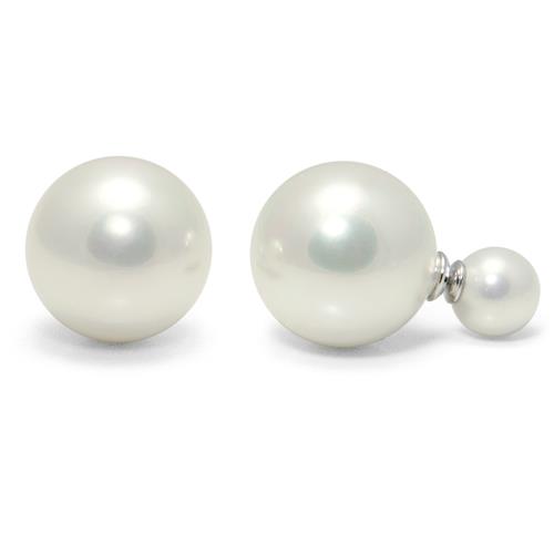 Metal Factory 925 Sterling Silver 14MM Cultured Pearl Double Sided Stud Earrings