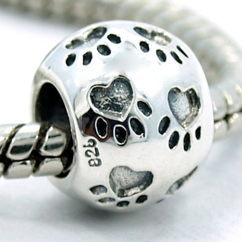 Metal Factory .925 Sterling Silver Round Paw Print Bead Charm