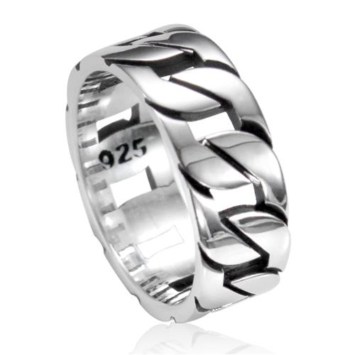 Sterling Silver Cuban Curb Link Oxidized Eternity Men’s Wedding Ring