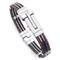Stainless Steel Rubber Men's Bracelet w/ Double Braided Leather