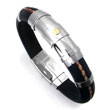 Metal Factory Stainless Steel Rubber Men's Bracelet w/ Braided Leather & Gold Accent