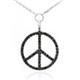14K White Gold Black Diamond Peace Sign Pendant w/ Necklace