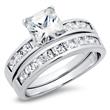 Metal Factory Sterling Silver Cubic Zirconia 2.8 Carat tw Princess Cut CZ Wedding Engagement Ring Set