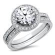 Metal Factory Sterling Silver Cubic Zirconia Halo 3.3 Carat tw Round Brilliant Cut CZ Wedding Engagement Ring Set