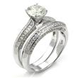 Metal Factory Sterling Silver Cubic Zirconia 1.8 Carat tw Round Cut CZ Pave Wedding Engagement Ring Set