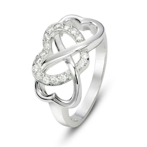 Metal Factory Sterling Silver Infinity & Heart Symbol CZ Wedding Ring