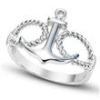 Metal Factory 925 Sterling Silver Anchor & Rope Nautical Band Ring