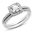 Metal Factory 925 Sterling Silver Cushion Cubic Zirconia CZ 2Pc Halo Wedding Engagement Ring Set