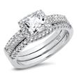 Metal Factory 925 Sterling Silver Cushion Cubic Zirconia CZ 2Pc Halo Wedding Engagement Ring Insert Set