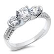 Metal Factory 925 Sterling Silver 3-Stone Cubic Zirconia CZ Wedding Engagement Ring