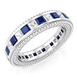 Metal Factory 925 Sterling Silver Princess Cut Blue & White Cubic Zirconia CZ Eternity Band Ring