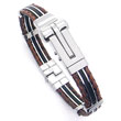 Metal Factory Stainless Steel Rubber Men's Bracelet w/ Double Braided Leather