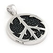 Metal Factory Sterling Silver Hematite Organic Stingray Leather Peace Sign Pendant