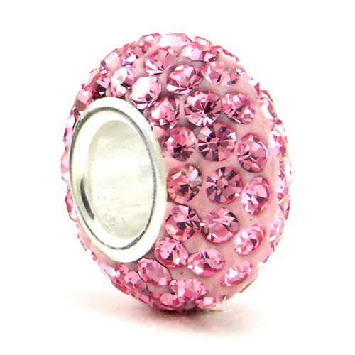 Metal Factory Swaroski Pink Crystal Ball Bead Sterling Silver Charm Fits Pandora Chamilia Biagi Trollbeads European Bracelet
