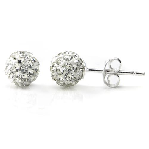 Metal Factory Swaroski White Crystal Ball 6MM Round Sterling Silver Stud Earrings