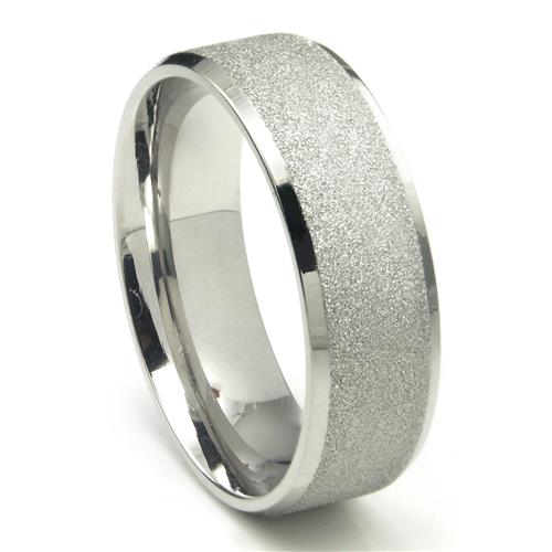 Metal Factory 8MM 316L Stainless Steel Sparkle Finish Beveled Men's Wedding Band Ring
