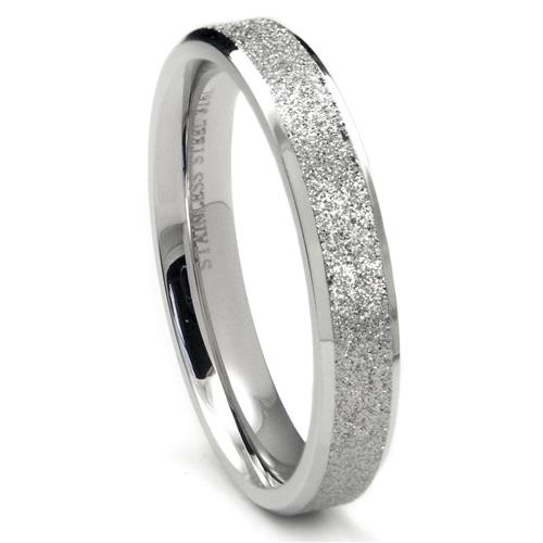 Metal Factory 4MM 316L Stainless Steel Sparkle Finish Beveled Men's Wedding Band Ring