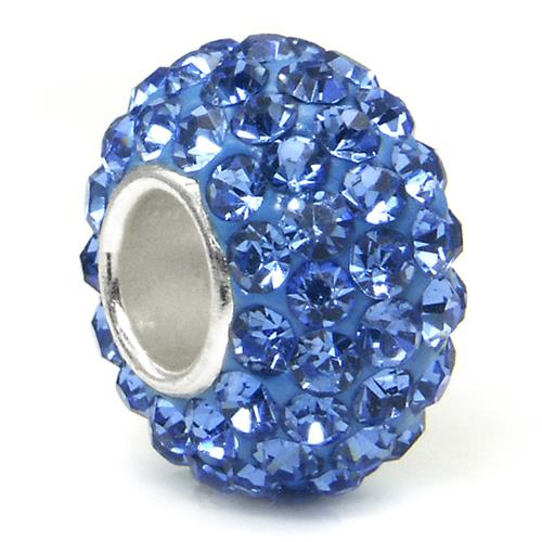 Metal Factory Swaroski Tanzanite Blue Crystal Ball Bead Sterling Silver Charm Fits Pandora Chamilia Biagi Trollbeads European Bracelet