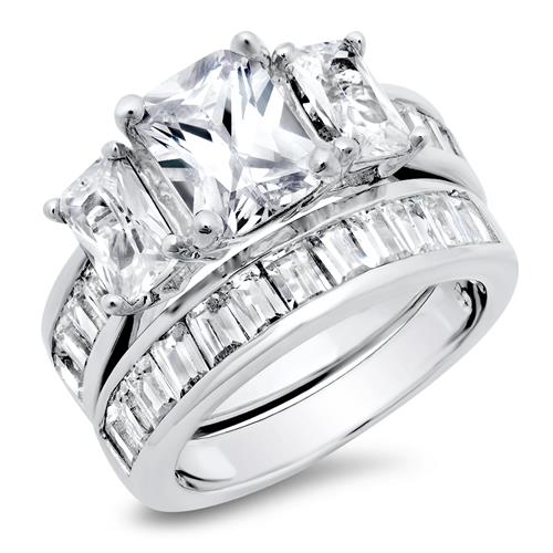 Metal Factory 2 Carat Radiant Cut Cubic Zirconia CZ Sterling Silver Women's Wedding Engagement Ring Set