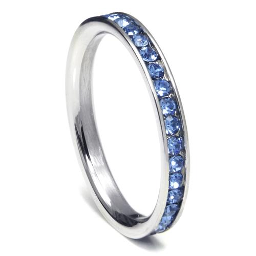 Metal Factory 316L Stainless Steel Tanzanite Blue Cubic Zirconia CZ Eternity Wedding 3MM Band Ring