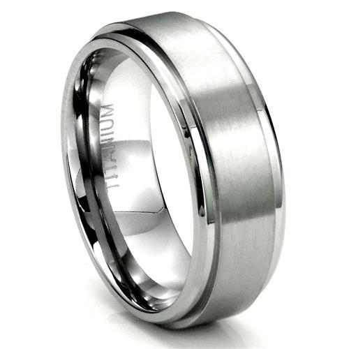 Metal Factory Men's Titanium 8MM Flat High Polish/Brush Finish Wedding Band Ring