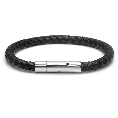 Metal Factory Braided Brown Leather Mens Bracelet 6mm 8 1/2 inches with Locking Stainless Steel Clasp