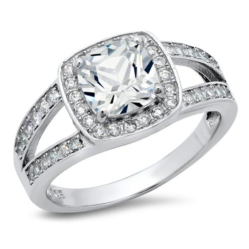 Metal Factory Sterling Silver Cubic Zirconia 2.5 Carat tw Cushion Cut CZ Bridal Engagement Ring