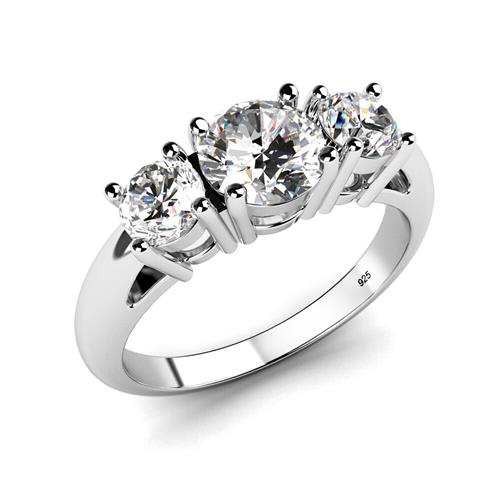 Metal Factory Sterling Silver 925 Cubic Zirconia CZ 3 Stone Engagement Ring
