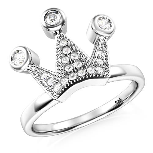 Metal Factory 925 Sterling Silver Cubic Zirconia Princess Crown Tiara CZ Band Ring