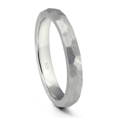 Metal Factory 925 Sterling Silver 3MM Hammered Finish Wedding Band Ring