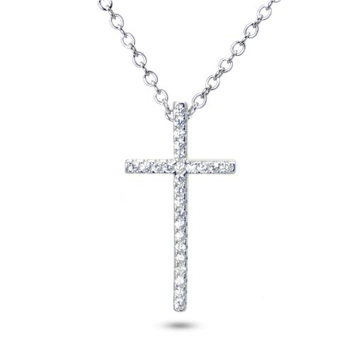 Metal Factory 925 Sterling Silver CZ Cubic Zirconia Cross Pendant Necklace