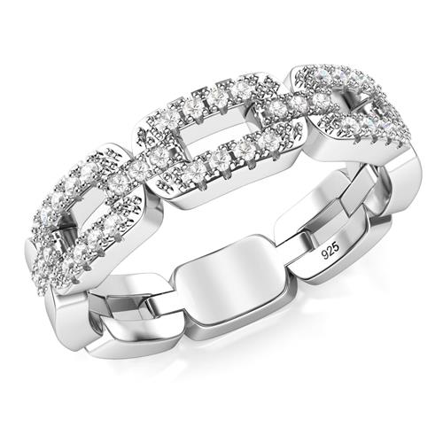 Metal Factory 925 Sterling Silver Cubic Zirconia Chain Link Eternity CZ Band Ring
