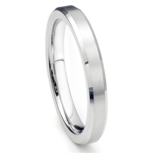 Metal Factory 4MM Sterling Silver Brush Finish Beveled Tarnish Resistant Comfort Fit Wedding Band Ring