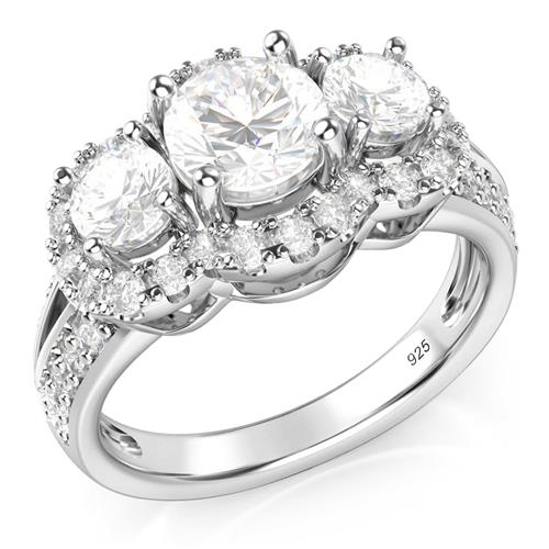 Metal Factory Sterling Silver 3 Stone CZ Cubic Zirconia Engagement Ring