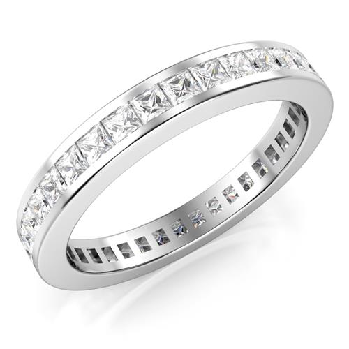 Metal Factory 3MM Sterling Silver Princess Cut CZ Eternity Cubic Zirconia Ring