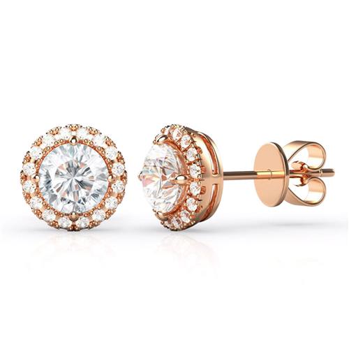 Metal Factory 925 Rose Gold Plated Sterling Silver Round CZ Cubic Zirconia Halo Earrings